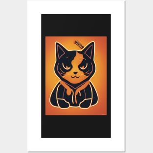 cat halloween orange baseboll Posters and Art